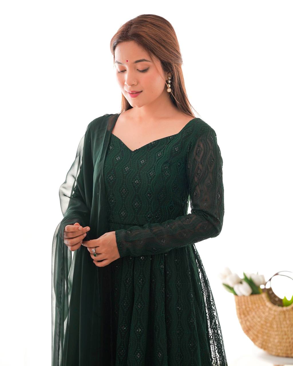 ✨ Elegant Lucknowi Anarkali Set ✨